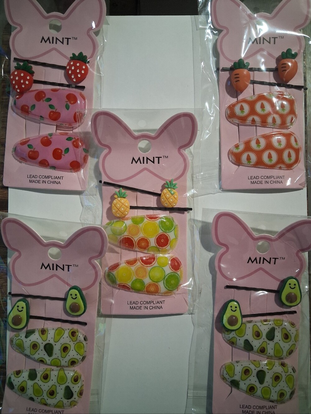 MINT Pink Avocado & Tropical Fruit Hair Clip Set